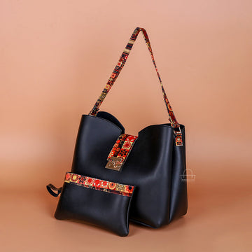 Classy 2 PCs Black Shoulder Ba