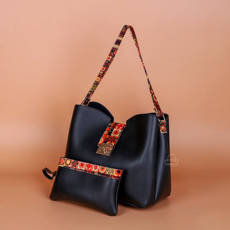 Classy 2 PCs Black Shoulder Ba