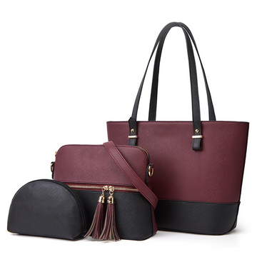 Pearl Maroon and Black 3 Pcs Handbag