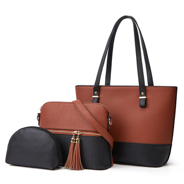Pearl Brown and Black 3 Pcs Handbag