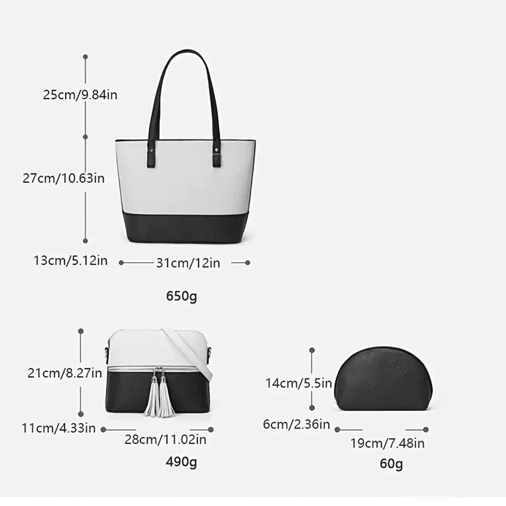 Pearl Black and White 3 Pcs Handbag