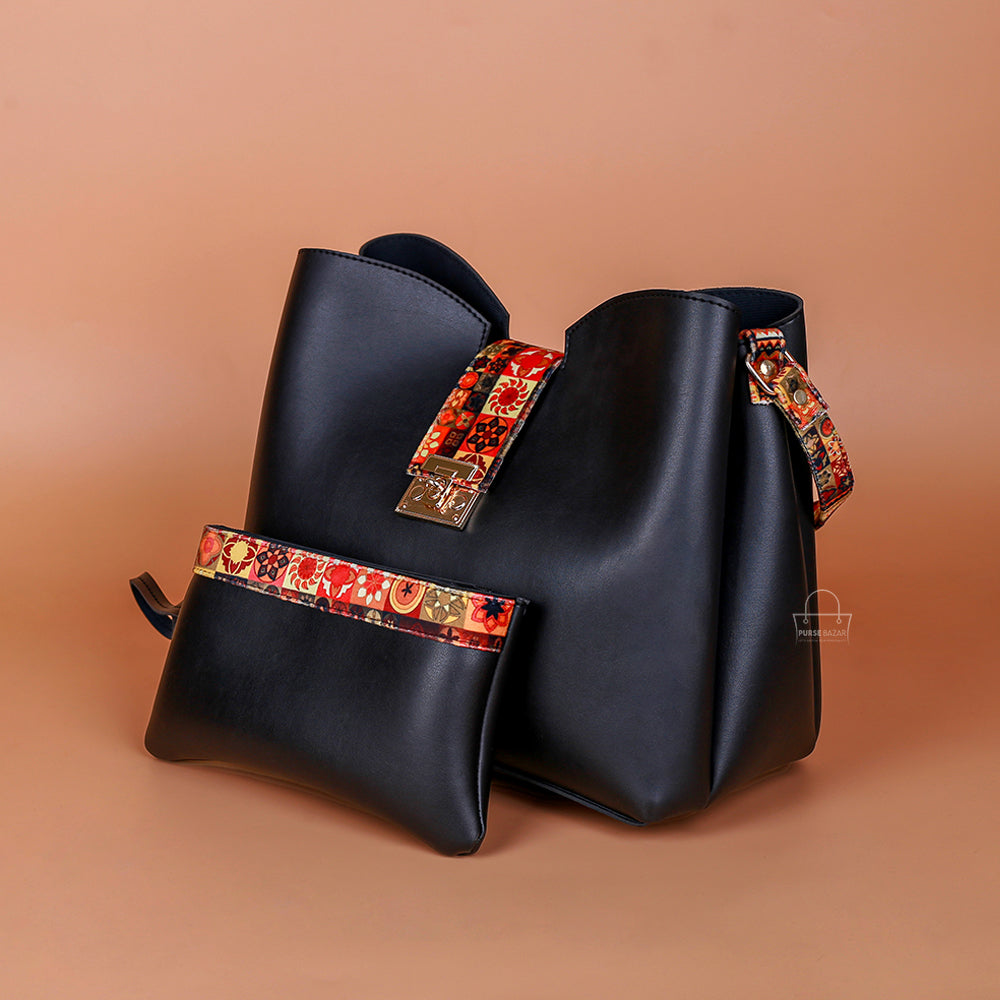 Classy 2 PCs Black Shoulder Ba
